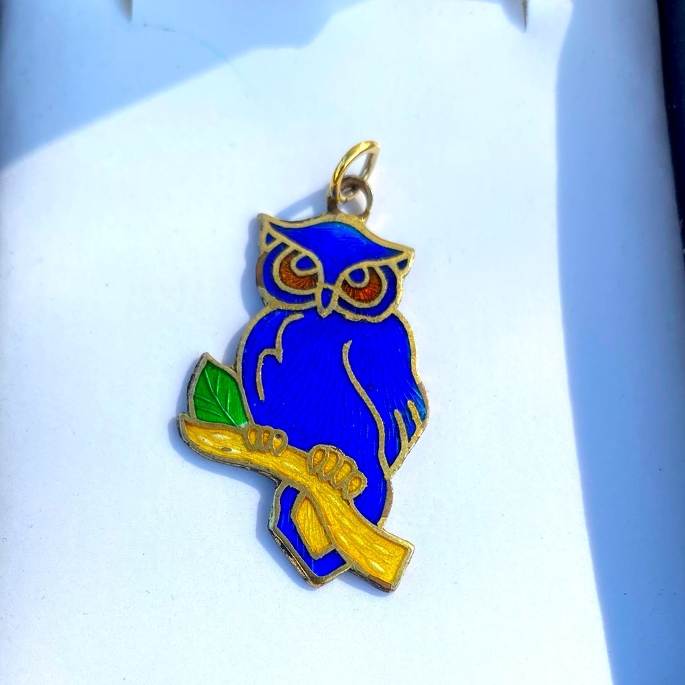 Vintage Enamel Owl Pendant